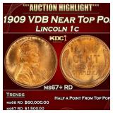 1909 VDB Lincoln Cent Near Top Pop 1c ms67+ RD SEG