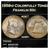 1958-d Franklin Half Dollar Colorfully Toned 50c m