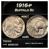 1916-p Buffalo Nickel 5c Grades ms65