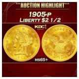 1905-p Gold Liberty Quarter Eagle $2 1/2 ms65+ SEG