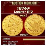 1874-p Gold Liberty Eagle $10 ms62+ SEGS
