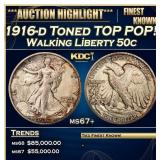 1916-d Walking Liberty Half Dollar Toned TOP POP!