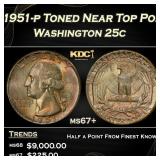 1951-p Washington Quarter Toned Near Top Pop 25c m