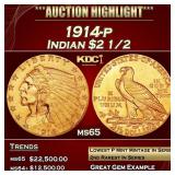 1914-p Gold Indian Quarter Eagle $2 1/2 ms65 SEGS