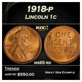 1918-p Lincoln Cent 1c Grades ms65 rd