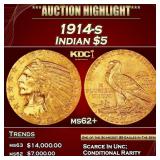 1914-s Gold Indian Half Eagle $5 ms62+ USCG