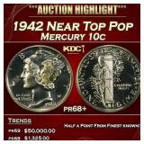 1942 Proof Mercury Dime Near Top Pop 10c pr68+ SEG