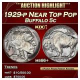 1929-p Buffalo Nickel Near Top Pop 5c ms66+ SEGS