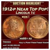 1912-p Lincoln Cent Near Top Pop! 1c ms66+ rd SEGS