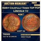 1929-p Lincoln Cent Colrfully Toned TOP POP! 1c ms