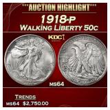 1918-p Walking Liberty Half Dollar 50c ms64 SEGS