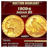 1909-s Gold Indian Half Eagle $5 ms63+ USCG