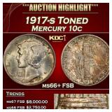 1917-s Mercury Dime Toned 10c ms66+ FSB SEGS