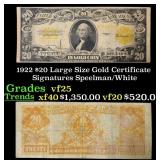 1922 $20 Large Size Gold Certificate Grades vf+ Si