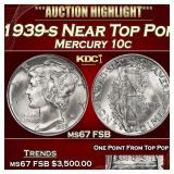 1939-s Mercury Dime Near Top Pop 10c ms67 FSB SEGS