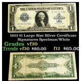 1923 $1 large size Silver Certificate Grades vf, v