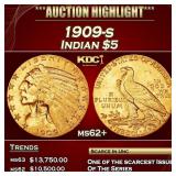 1909-s Gold Indian Half Eagle $5 ms62+ USCG