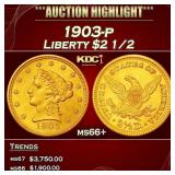 1903-p Gold Liberty Quarter Eagle $2 1/2 ms66+ SEG