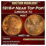 1916-p Lincoln Cent Near Top Pop! 1c ms67+ rd SEGS