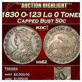 1830 O-123 Lg 0 Capped Bust Half Dollar Toned 50c