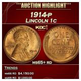 1914-p Lincoln Cent 1c ms65+ rd SEGS