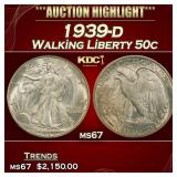 1939-d Walking Liberty Half Dollar 50c ms67 SEGS