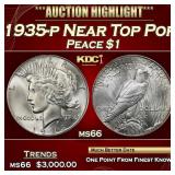 1935-p Peace Dollar Near Top Pop $1 ms66 SEGS