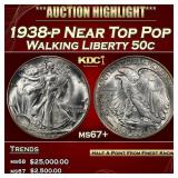 1938-p Walking Liberty Half Dollar Near Top Pop 50