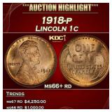 1918-p Lincoln Cent 1c ms66+ rd SEGS