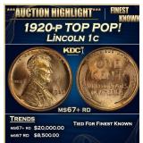 1920-p Lincoln Cent TOP POP! 1c ms67+ rd SEGS