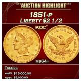 1851-p Gold Liberty Quarter Eagle $2 1/2 ms64+ SEG