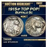 1915-p Buffalo Nickel TOP POP! 5c ms68 SEGS