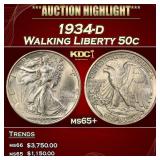 1934-d Walking Liberty Half Dollar 50c ms65+ SEGS