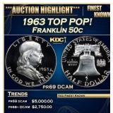 1963 Proof Franklin Half Dollar TOP POP! 50c pr69