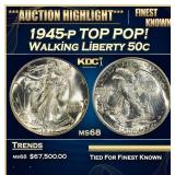1945-p Walking Liberty Half Dollar TOP POP! 50c ms
