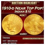 1910-d Gold Indian Eagle Near Top Pop! $10 ms66+ S