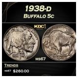 1938-d Buffalo Nickel 5c ms67 SEGS