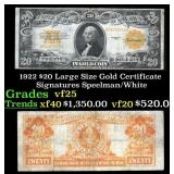 1922 $20 Large Size Gold Certificate Grades vf+ Si