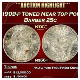 1909-p Barber Quarter Toned Near Top Pop 25c ms66+