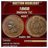 1868 Indian Cent 1c Grades ms65+ BN