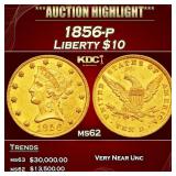1856-p Gold Liberty Eagle $10 ms62 USCG