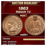 1863 Indian Cent 1c ms65+ SEGS