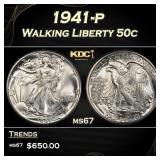 1941-p Walking Liberty Half Dollar 50c ms67 SEGS