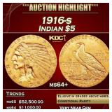 1916-s Gold Indian Half Eagle $5 ms64+ USCG