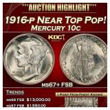 1916-p Mercury Dime Near Top Pop! 10c ms67+ FSB SE