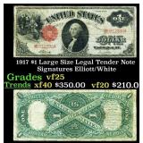 1917 $1 Large Size Legal Tender Note Grades vf+ Si