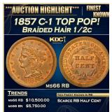 1857 Braided Hair Half Cent C-1 TOP POP! 1/2c ms66