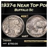 1937-s Buffalo Nickel Near Top Pop 5c ms67 SEGS