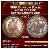 1869 Proof Seated Liberty Quarter Rainbow Toned Ne