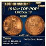 1912-p Lincoln Cent TOP POP! 1c ms67+ rd SEGS